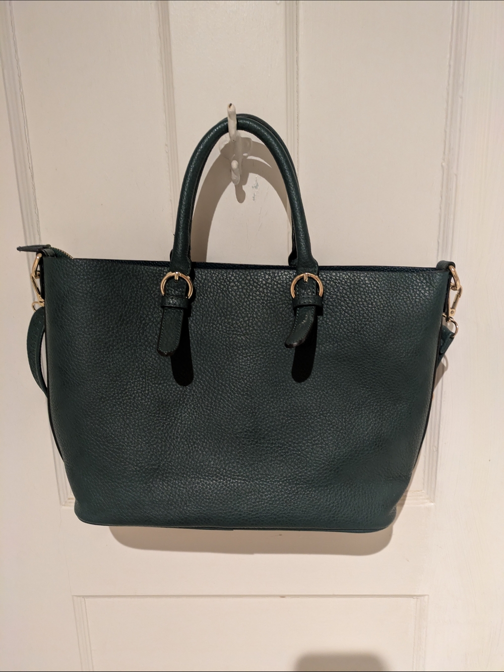 Emerald Green Pebbled Leather Tote Bag - Women